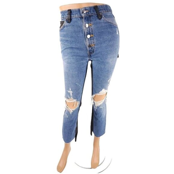 Amiri The Webster Leather Denim Crop Flare Jeans 26 40 Womens Blue New - Picture 3 of 16